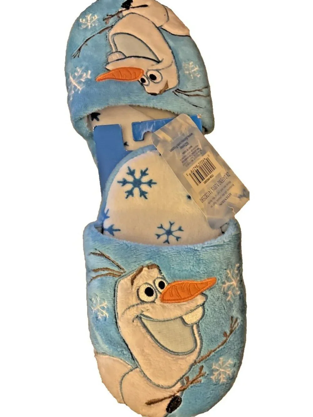 Girls Disney Frozen Olaf Plush Slippers Shoes Sz M (12-1) Blue White NWT BTS